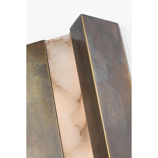 Anne-Marie Barton for Visual Comfort Signature Austera 32" Sconce in Mottled Brass with Alabaster For Sale In Houston - Image 6 of 11