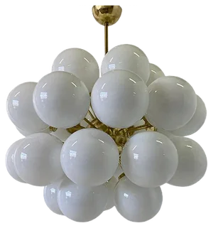 Brass & White Murano Glass Sphere Chandelier, 2000s
