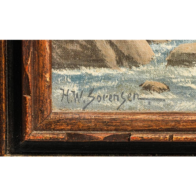 Wood Wonderful Framed Vintage Mid Century Seascape Ocean Coastal Oil Painting Home Wall Decor For Sale - Image 7 of 10