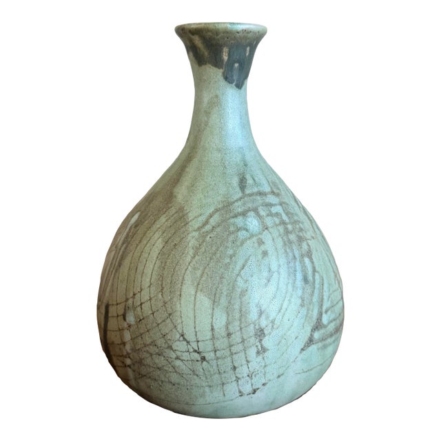 Vintage California Studio Stoneware Vase, Signed Mid Century Modern Pottery For Sale