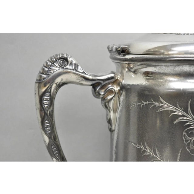 Wilcox Silver Plate Co. Early 20th Century Wilcox Silver Plate Co Art Nouveau Silver Plated Duck Handle Coffee Pot Pitcher For Sale - Image 4 of 18