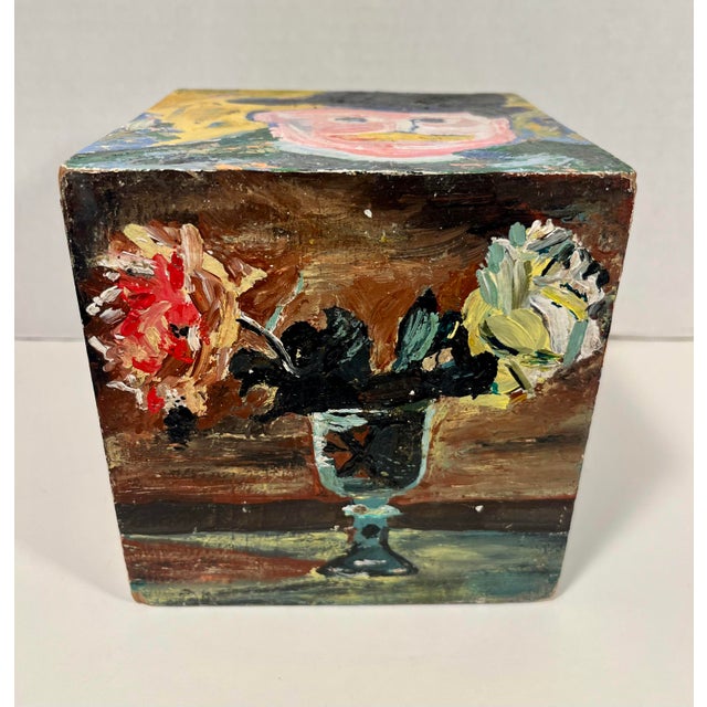 Red Vintage Oil on Wooden Cube Reproduction of André Derain Famous Artworks 6" X 6" For Sale - Image 8 of 10