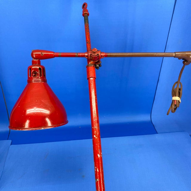 Early 20th Century Large Red Industrial Metal Floor Lamp By O. C. White For Sale In Philadelphia - Image 6 of 12