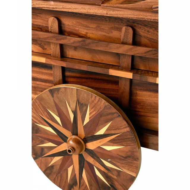 Hand Crafted Folk Art Costa Rican Oxcart Wagon Bar Cart With Intricate Marquetry For Sale - Image 10 of 14