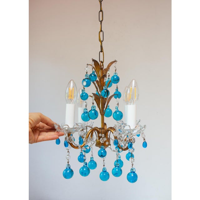 1960s Italian Chandelier in Gilt Metal with Murano Glass Drops, 1960 For Sale - Image 5 of 9