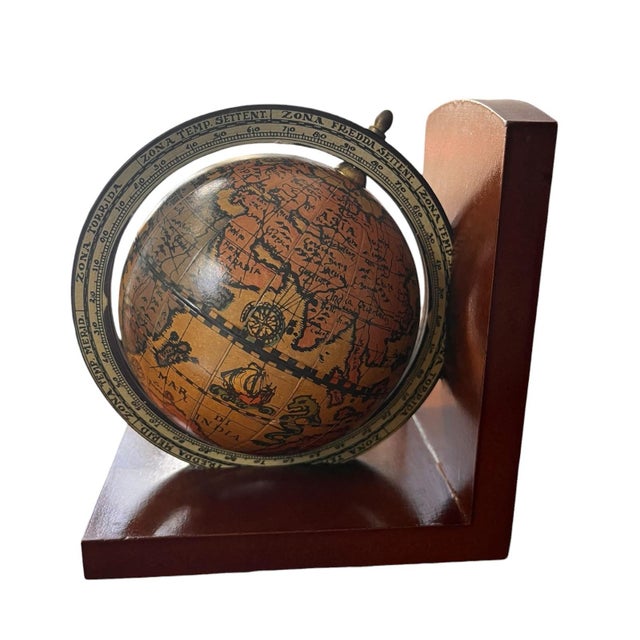 Vintage Italian Mid-Century Globe Book Ends Traditional Victorian Edwardian Old World Walnut For Sale - Image 9 of 11