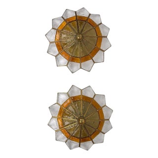 Vintage Hammered Glass and Wrought Iron Wall Lights by Longobard, 1970s, Set of 2 For Sale