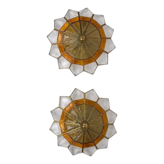 Vintage Hammered Glass and Wrought Iron Wall Lights by Longobard, 1970s, Set of 2 For Sale