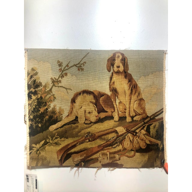 Hand Woven Wool Tapestry Fragment Featuring Hunting Dogs in Brown, Blue and Green Colors For Sale In Dallas - Image 6 of 6