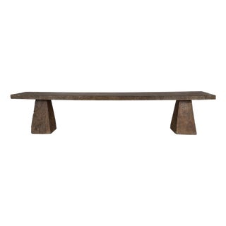Elm Console Table With Geometric Double Pedestal For Sale