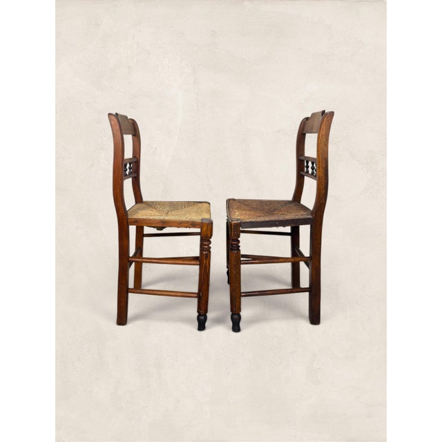 1900 - 1909 Antique English Oak Pair of Occasional Chairs C 1900 For Sale - Image 5 of 10