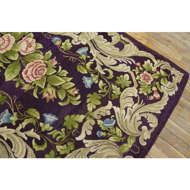 Amazing Purple Ground Color With Nice Foliate Design Antique American Hooked Rug For Sale - Image 9 of 11