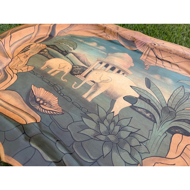 Wood Vintage Hand-Painted Elephant & Indian Landscape Decorative Serving Tray For Sale - Image 7 of 12