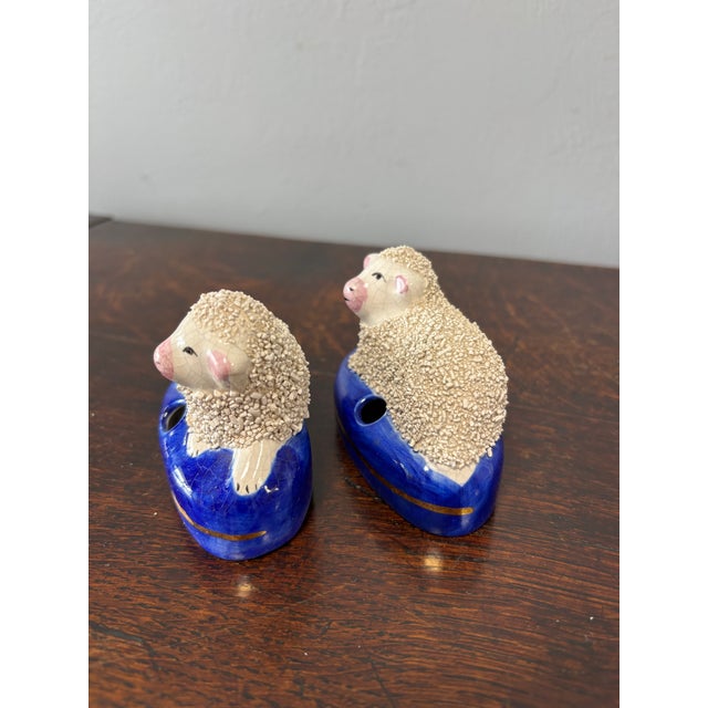 Vintage English Staffordshire Sheep Inkwells For Sale - Image 4 of 9