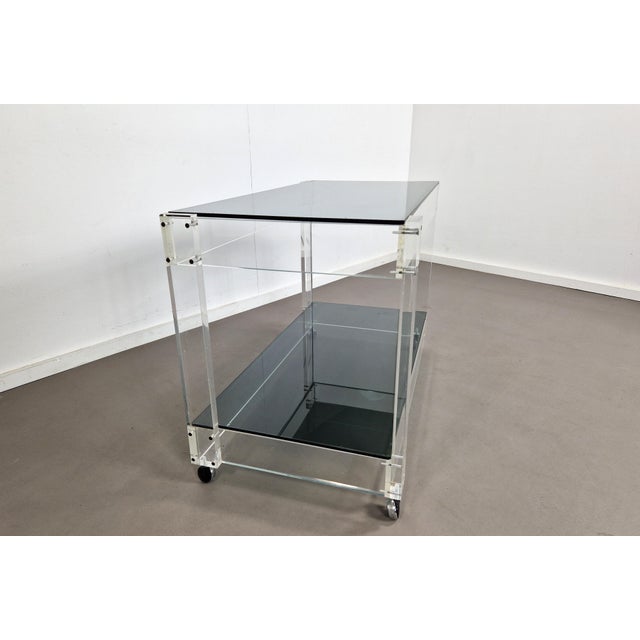 Acrylic and Smoked Glass Trolley, 1970s For Sale - Image 6 of 9