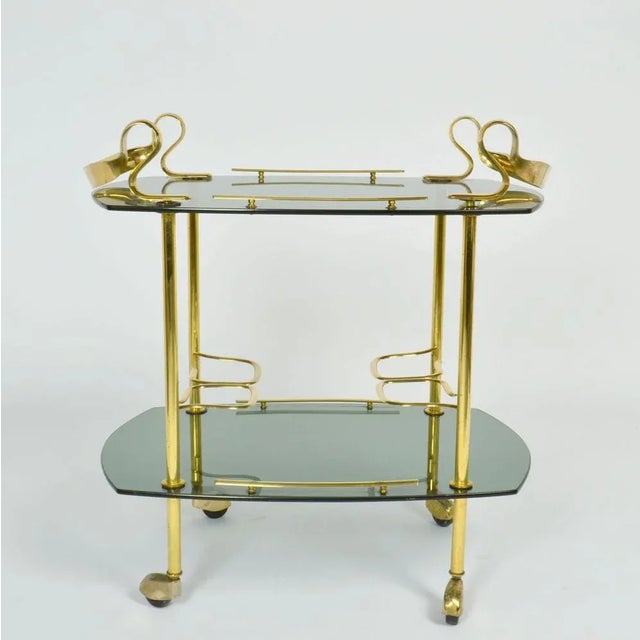 Metal Italian Bar Cart in Brass and Smoked Glass, 1960s For Sale - Image 7 of 12