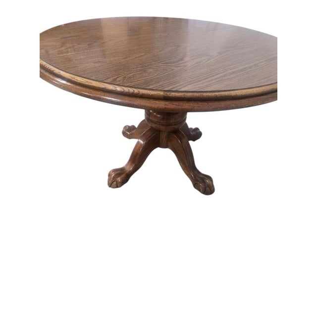 American Mid 20th Century Vintage Oak Dining Table With Claw Feet and Leaf For Sale - Image 3 of 8