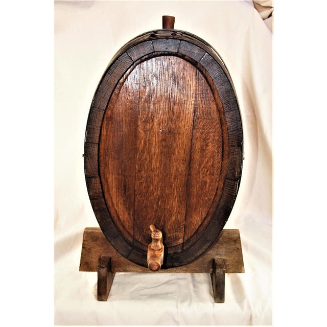 1920s 1920s Tabletop Oak Rum Barrel on Stand For Sale - Image 5 of 9
