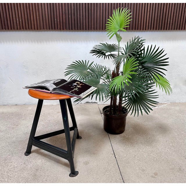 Industrial Atelier Stool with Steel Frame and Plywood Seat, Germany, 1920s For Sale - Image 4 of 13