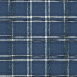 Schumacher Check Rustique Fabric in Atlantic Blue For Sale