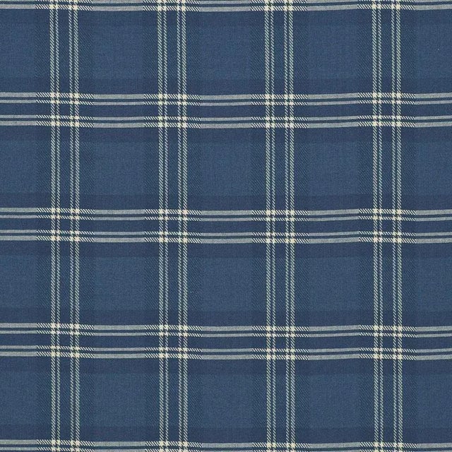Schumacher Check Rustique Fabric in Atlantic Blue For Sale