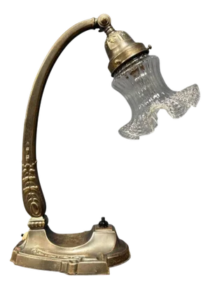 French Art Nouveau Table Lamp with Transparent Glass Shade
