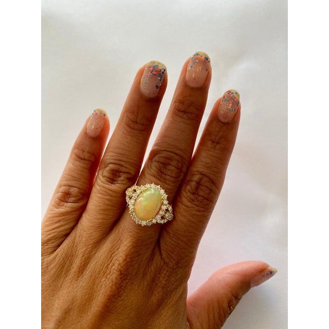 Early 21st Century 4.41 Carat Opal Diamond 14 Karat Yellow Gold Cocktail Ring, Size 7 For Sale - Image 5 of 6