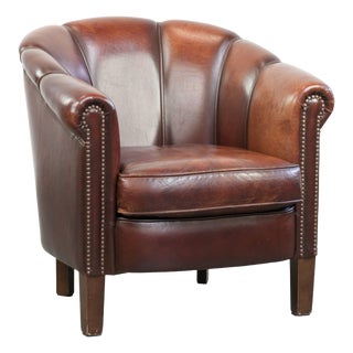 Vintage Sheepskin Club Armchair with Decorative Nails For Sale