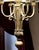 Late 20th Century Maitland-Smith Four Light Bouillotte Chandelier, Large Hand Made Silk Shade, Unique Architectural Design, Burnished Bronze Finish For Sale In Cleveland - Image 6 of 14