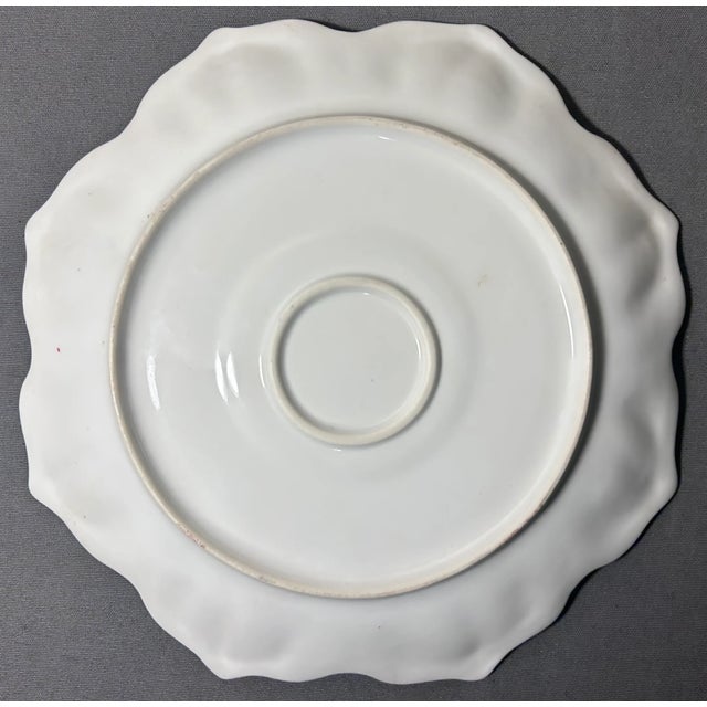 Orange 1920’s Japanese Art Deco Noritake Morimura Bros. Lustreware Porcelain Lotus Form Leaf Motifs Condiment Bowl Three-Piece Set With Ladle & Underplate For Sale - Image 8 of 10