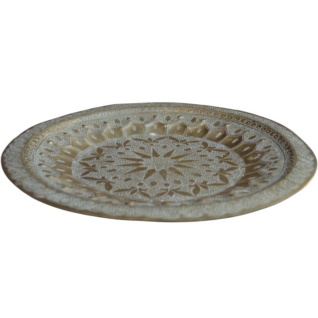 Antique Hand-Engraved Moroccan Brass Tray For Sale - Image 10 of 11