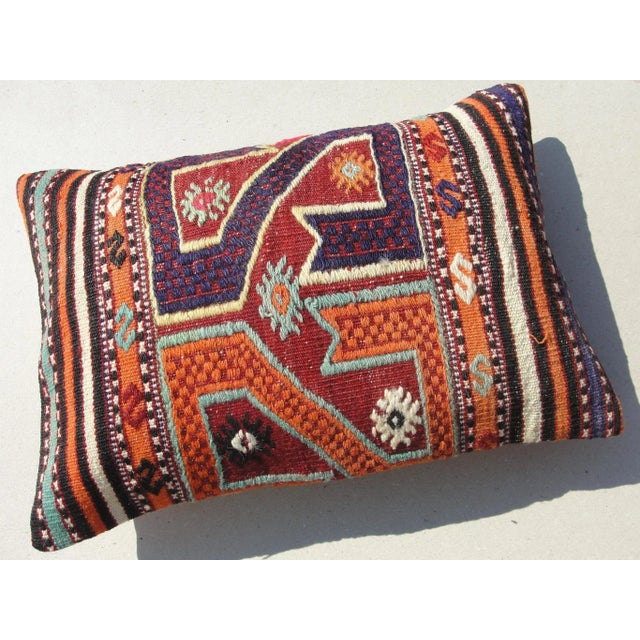 Art Deco Turkish Vintage Lumbar Kilim Rug Pillow Cover Cushion Case For Sale - Image 3 of 8