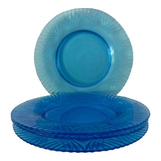 90's Aqua Glass Salad Plates S/4 For Sale