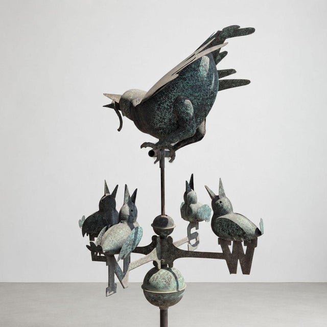 Early 20th Century Italian Weathervane in Three-Dimensional Copper with Birds and Original Patina For Sale - Image 3 of 9
