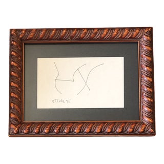 Original Vintage Robert Cooke Miniature Abstract Ink Drawing Framed 1970’s For Sale