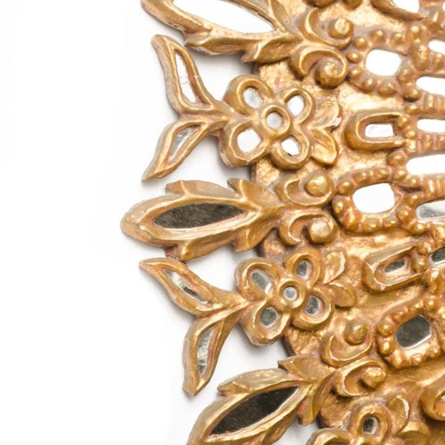 Wood Round Segmented & Carved Giltwood Wall Mirror in the Manner of Line Vautrin, C 1970. For Sale - Image 7 of 12