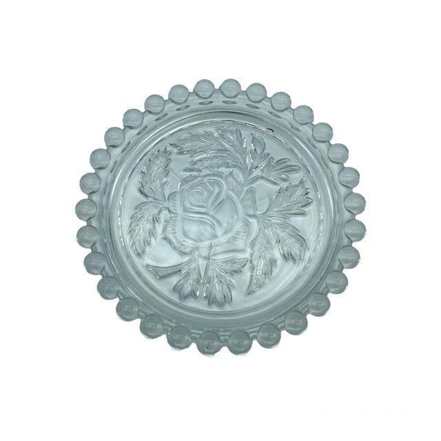 Art Deco Vintage Crystal Embossed Roses Trinket Dish For Sale - Image 3 of 3