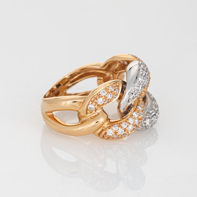 Contemporary Giorgio Visconti Diamond Ring Estate 18k Yellow Gold Sz 5.5 Curb Link Band For Sale - Image 3 of 7