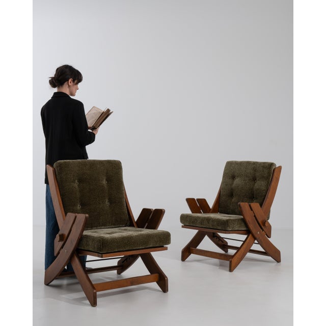 Pair Of Mid-Century Modern Lounge Armchairs With Adjustable Backs Green For Sale - Image 12 of 18