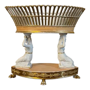 Antique Early 19th Century Old Paris Porcelain French Empire Corbeille Basket in the Egyptian Revival Taste