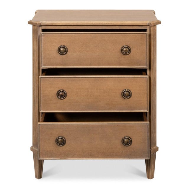 Neoclassical Neoclassical Petite Three-Drawer Chest in Brown Tulip Wood For Sale - Image 3 of 11