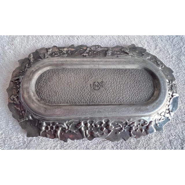 Rustic European Vintage Lenox Metal Grapevine Butter Dish with Embossed Lid, Made in Usa For Sale - Image 3 of 11
