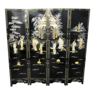 1940s Lady Generals Shoji With Temple 4 Panel Mother of Pearl Room Divider For Sale