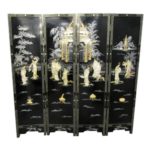 1940s Lady Generals Shoji With Temple 4 Panel Mother of Pearl Room Divider