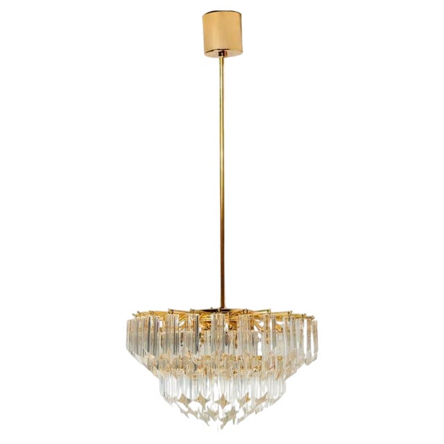 Venini Style Clear Gold Glass Messing Chandelier, 1970 For Sale
