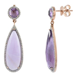 14k Rose Gold 10.77ct Amethyst Dangle Drop Earrings - 2 Pieces For Sale