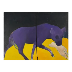 Vintage Surrealist Expressionist Dog With Hand (Acrylic on Canvas)