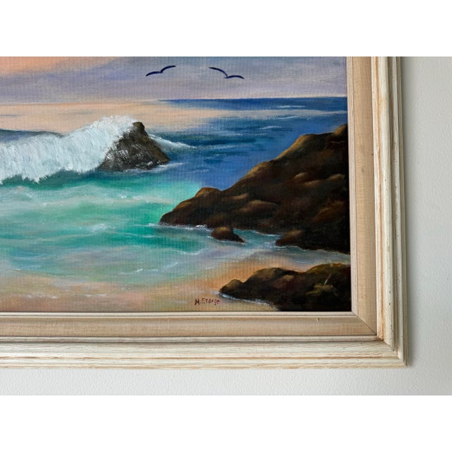1980s 80's Vintage M. St. Onge Coastal Sunset Oil Painting, Framed For Sale - Image 5 of 10