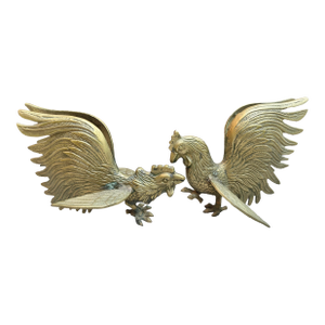 Vintage Mid-Century Fighting Brass Rooster Cocks -a Pair