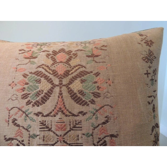 Arts & Crafts Antique Linen Arts and Crafts Pattern Square Decorative Pillow For Sale - Image 3 of 6